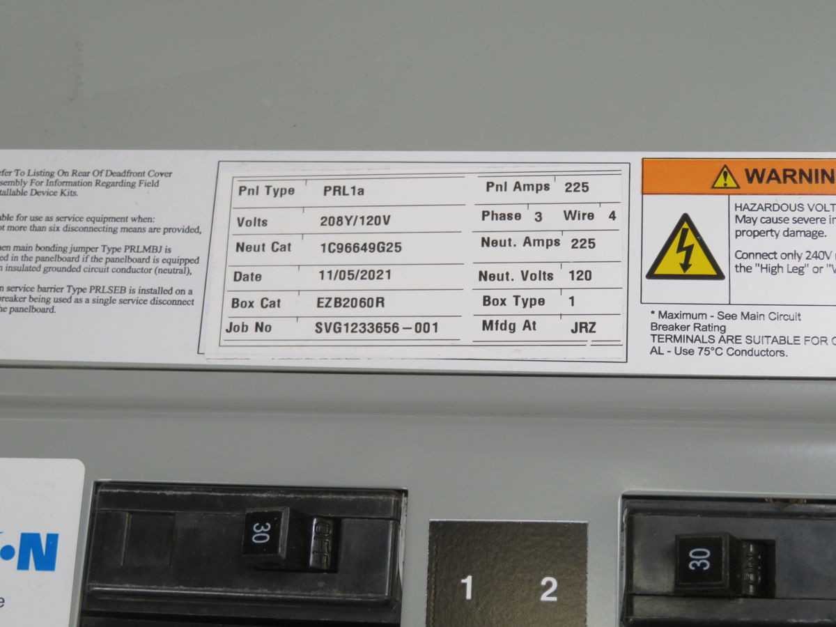 EATON PRL1A ELECTRICAL PANEL BOARDS, 3-PHASE, 100 A MAIN BUS, 120/208 VAC, 30 BRANCH CCTS - PANELBOARDS