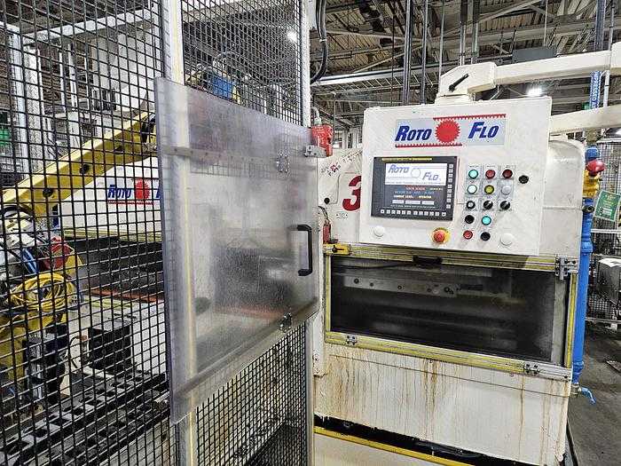 1990 Rotoflo Model 250 Spline Roller, 36in Rack, 25 HP, FANUC 35I Control, M-10iA Robot Loader - METAL FABRICATION