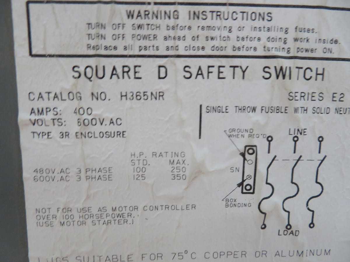Square D H365NR Disconnect Switch, 400A Current, 600V AC Voltage, 250 HP Power - INDUSTRIAL PARTS