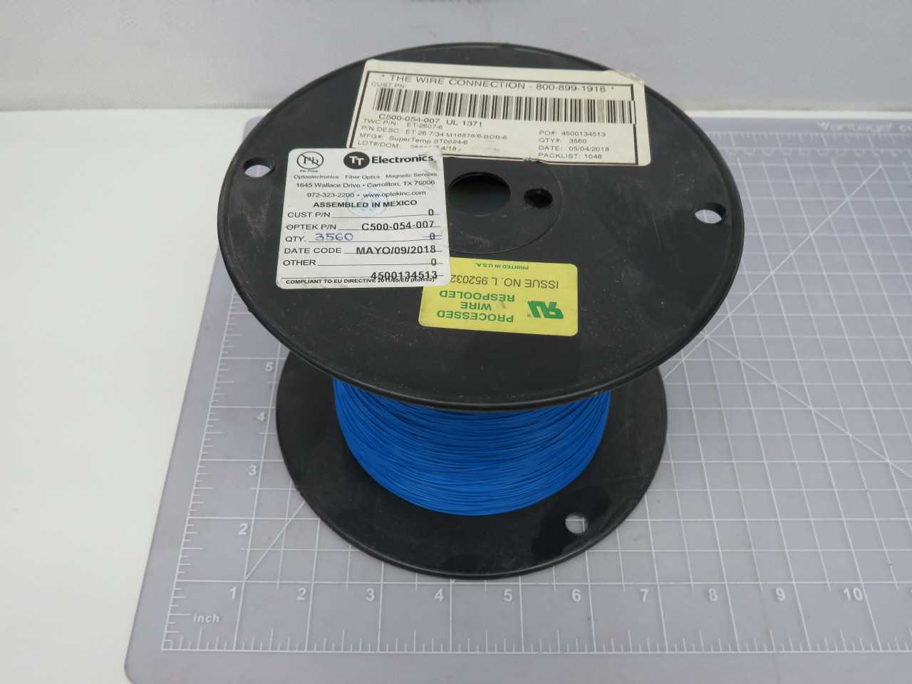 TT ELECTRONICS ET-2607-6 C500-054-007 UL 1371 BLUE WIRE CABLE SIZE 26 7/34 3500 FT T172388 - ELECTRICAL WIRE