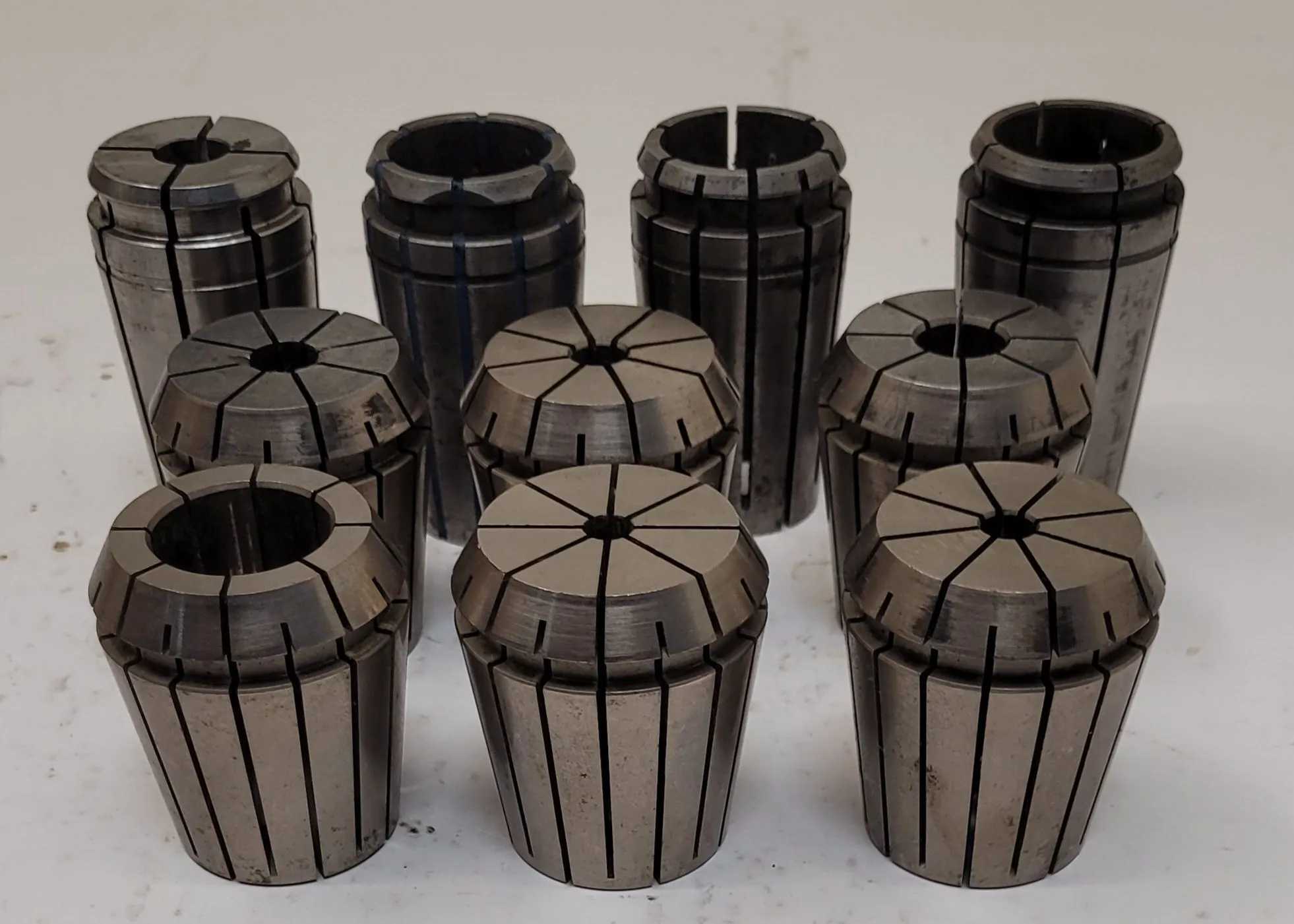 ERICKSON COLLETS - SET OF 10, VARIOUS SIZES: 7/32IN, 5/16IN, 1/4IN, 1IN, 29/64, 1/2IN, ETC. - MACHINING TOOLING & PARTS
