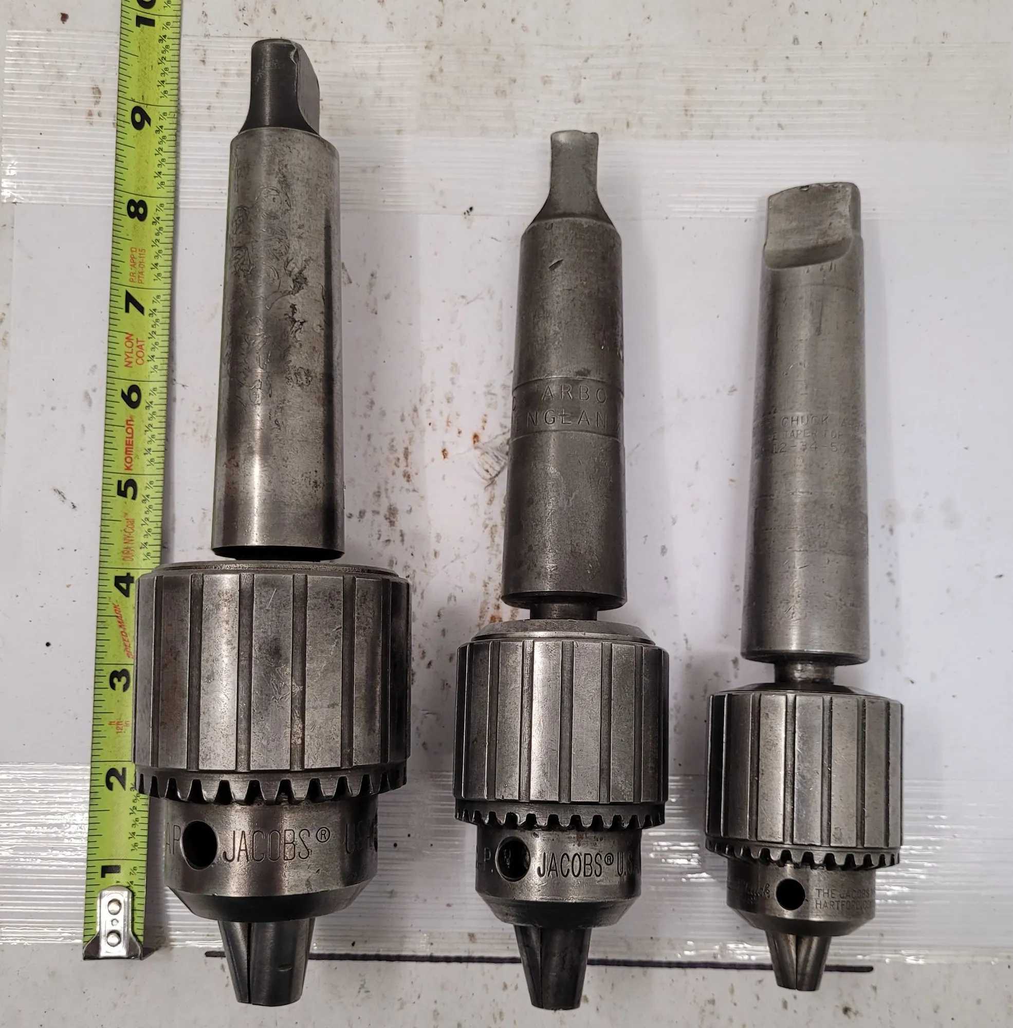 JACOBS DRILL CHUCK SET (3) - 34-06 (0-1/2"), NO.11 SUPER (0-3/8"), #36 (5-20MM) WITH MT SHANKS - MACHINING TOOLING & PARTS