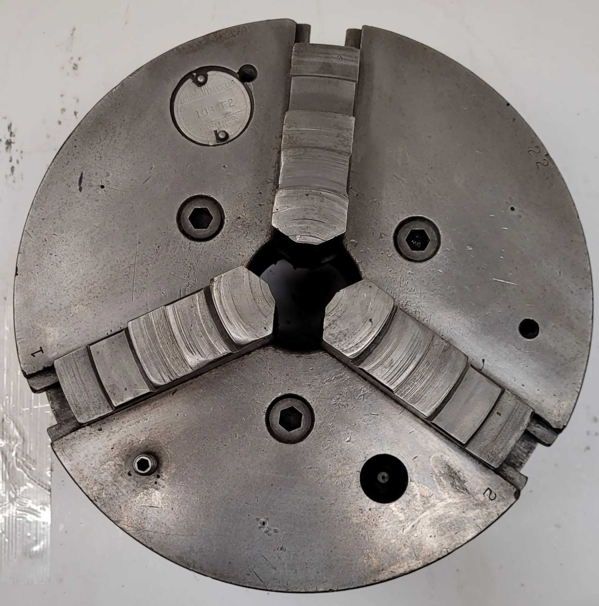 CUSHMAN 10IN, 3 JAW LATHE CHUCK WITH 2IN CENTER HOLE (10” OVERALL DIAMETER) - MACHINING TOOLING & PARTS