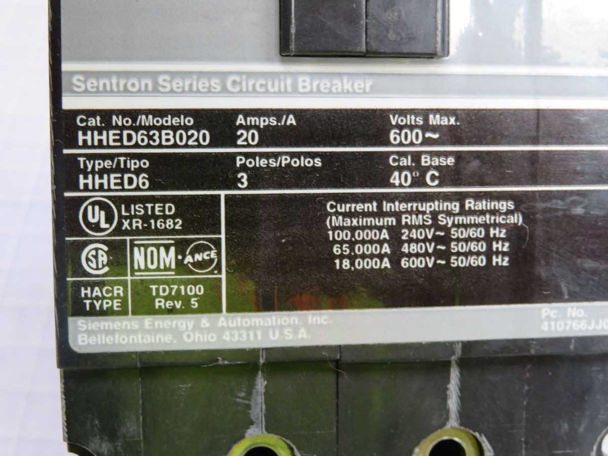 Siemens HHED63B020 Circuit Breakers, 3 Pole, 20 A, 600 VAC, 35 KA IR - CIRCUIT BREAKERS