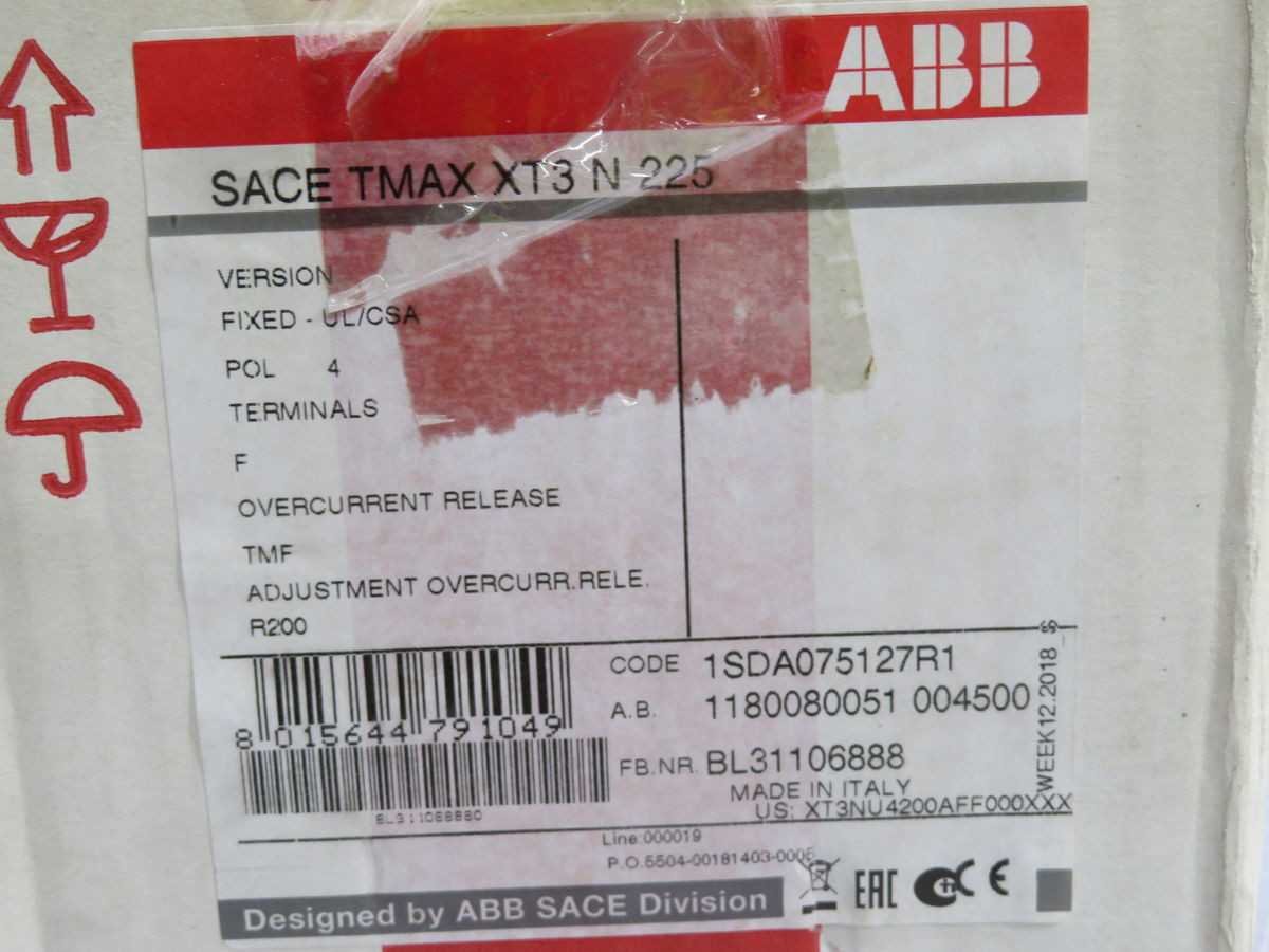 ABB XT3NU4200AFF000XXX SACE TMAX XT3 N 225 MOLDED CASE CIRCUIT BREAKER 1SDA075127R1 T257882 - CIRCUIT BREAKERS