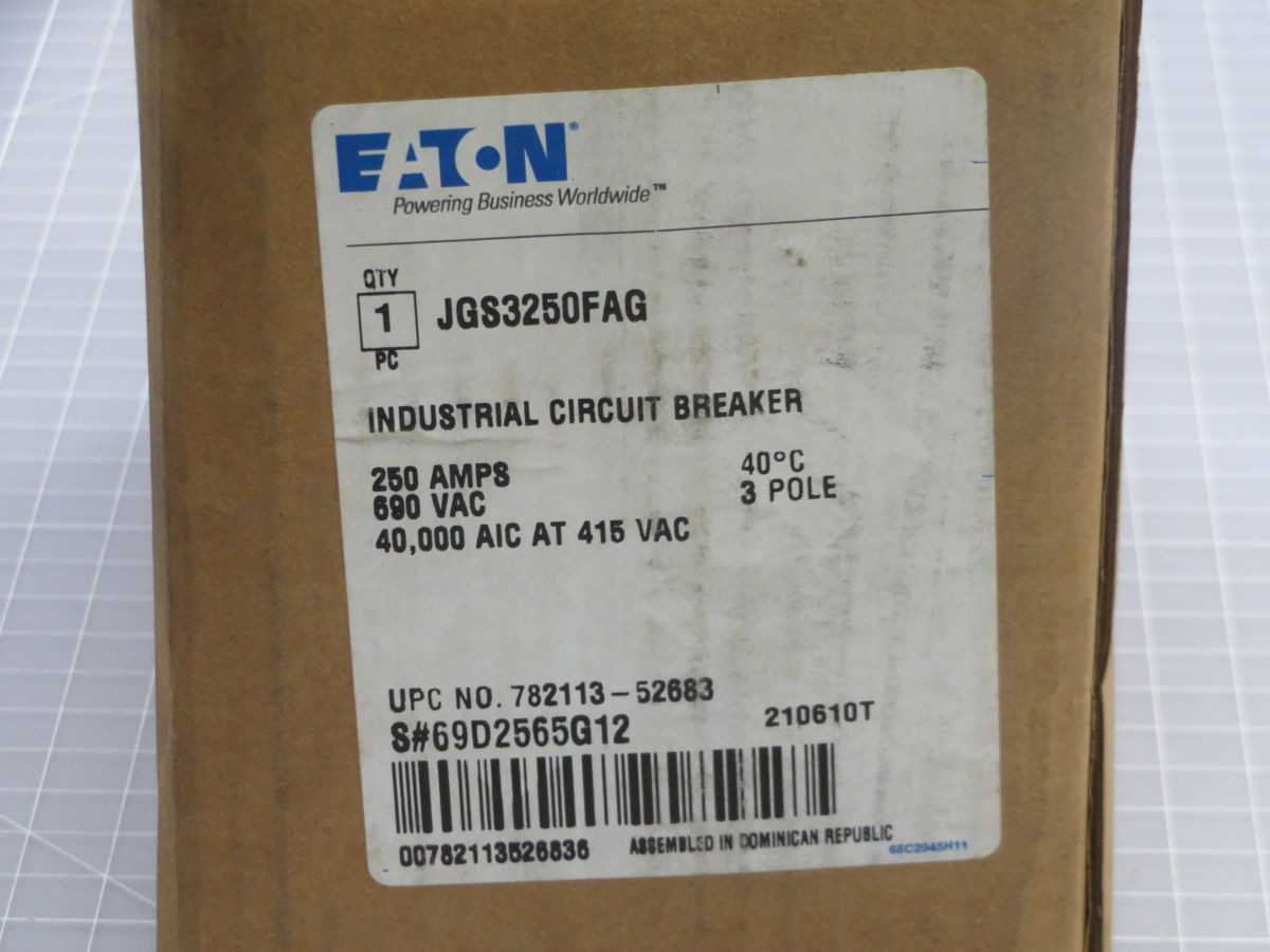 EATON JGS3250FAG CIRCUIT BREAKER, 3-POLE, 250 A, 600 VAC, 85 KAIC IC, THERMAL-MAG TRIP - CIRCUIT BREAKERS