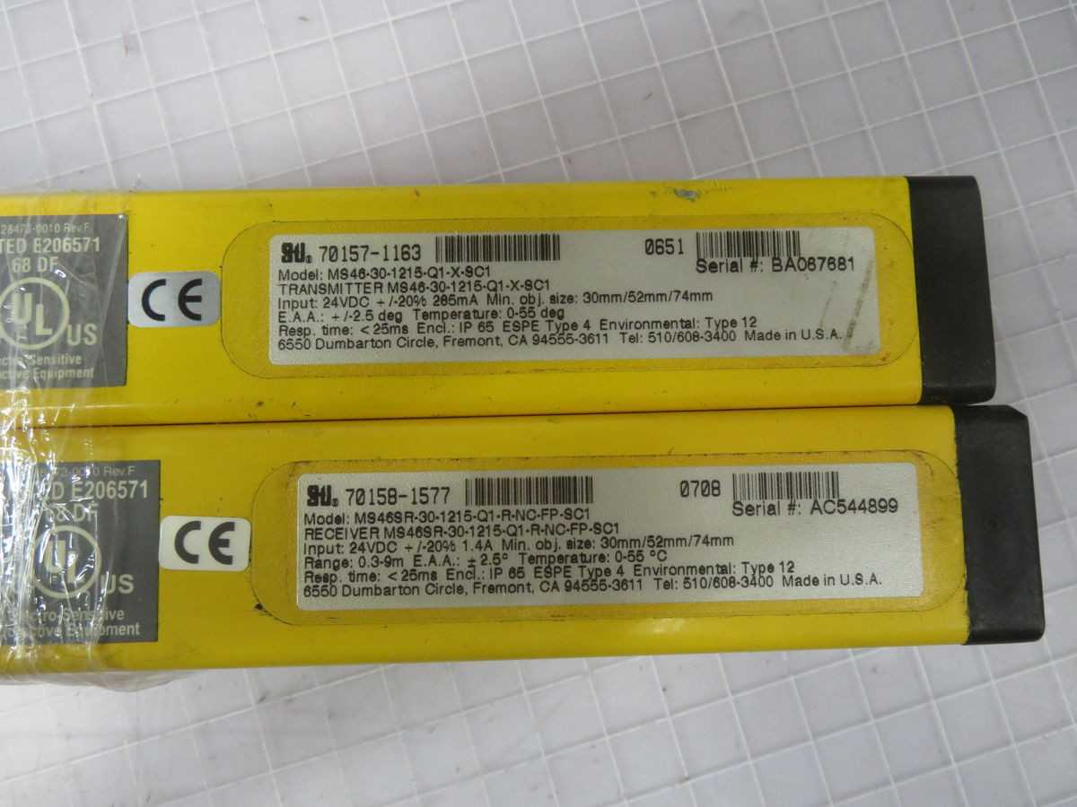 STI MS46-30-1215-Q1-X-9C1 MS46SR-30-1215-Q1-R-NC-FP-SC1 LIGHT CURTAIN EMITTER AND RECIEVER T264178 - INDUSTRIAL PARTS