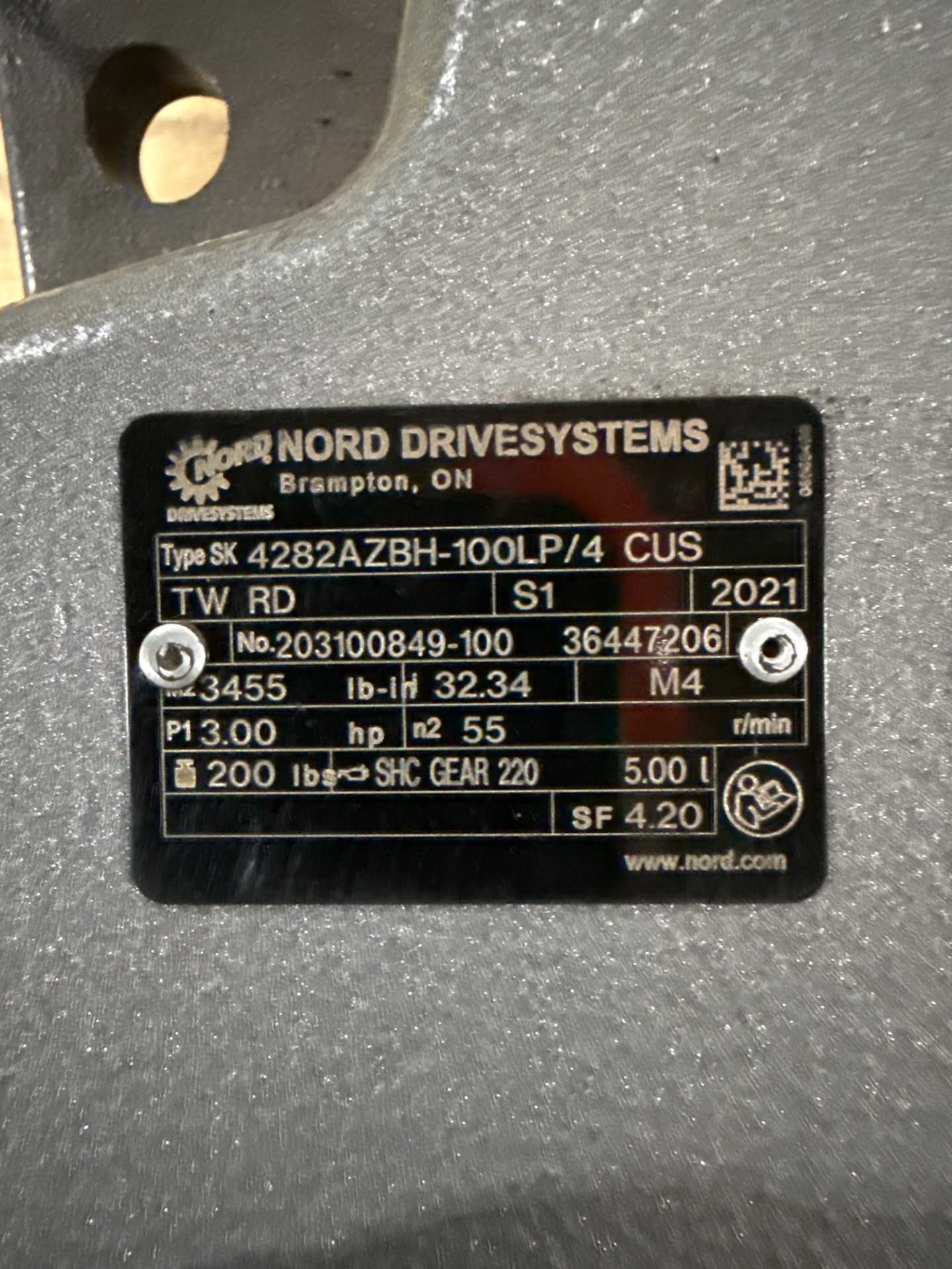 2021 Nord SK4282AZBH-100LP/4 Parallel Shaft Gearmotor 3HP, 55RPM - GEARMOTOR