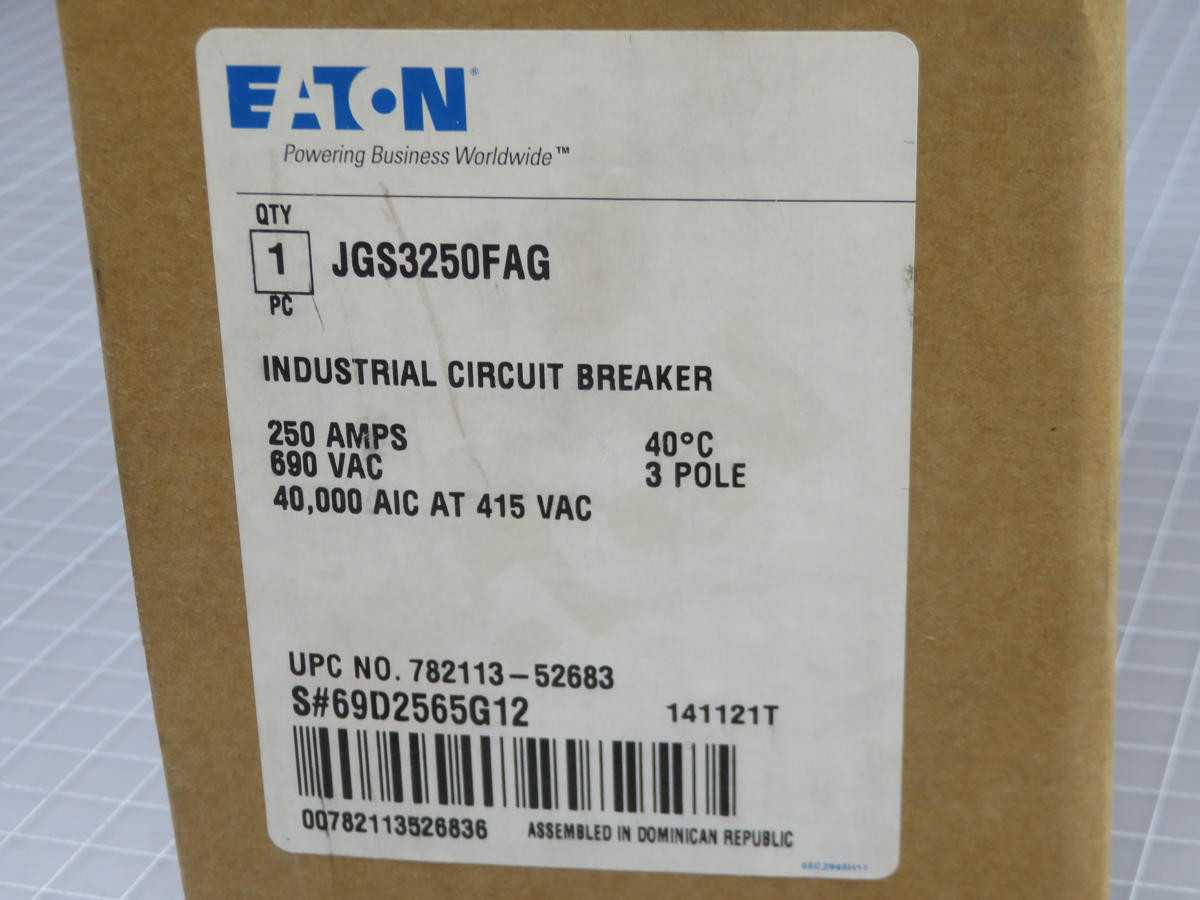 EATON JGS3250FAG CIRCUIT BREAKERS, 3-POLE, THERMAL MAG TRIP, 250 A RATING, 600 VAC MAX VOLT, 85 KAIC INT. CAP. - CIRCUIT BREAKERS