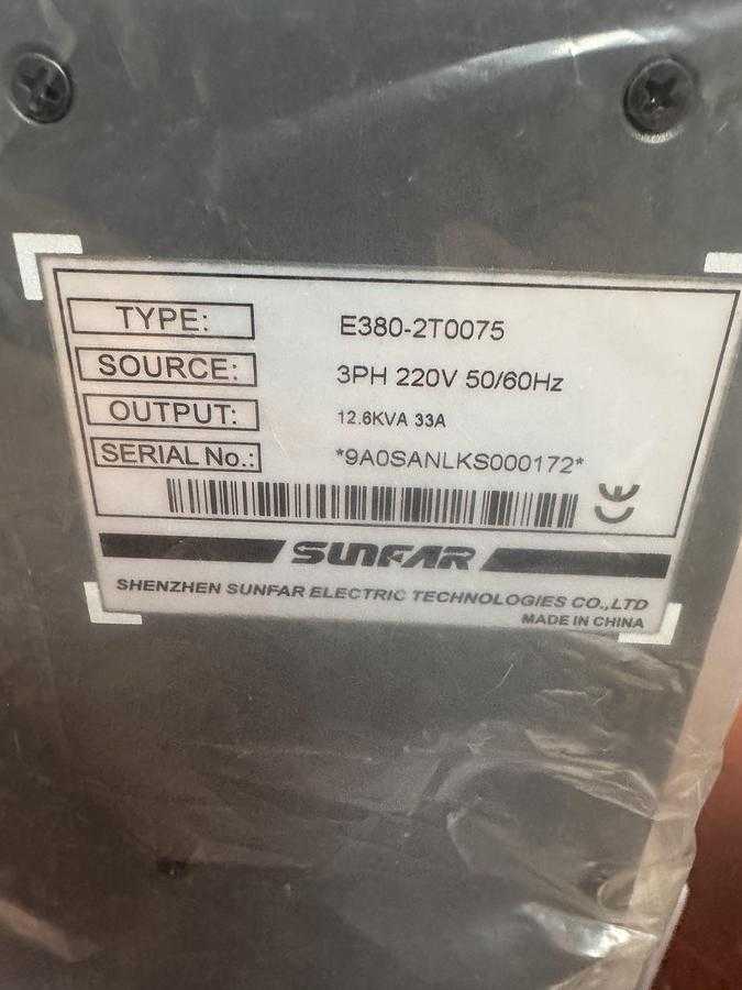 SUNFAR E380-2T0075 VECTOR CONTROL INVERTER, 3PH 220V, 50/60HZ, 7.5KW, PID, MODBUS-RTU - POWER INVERTERS