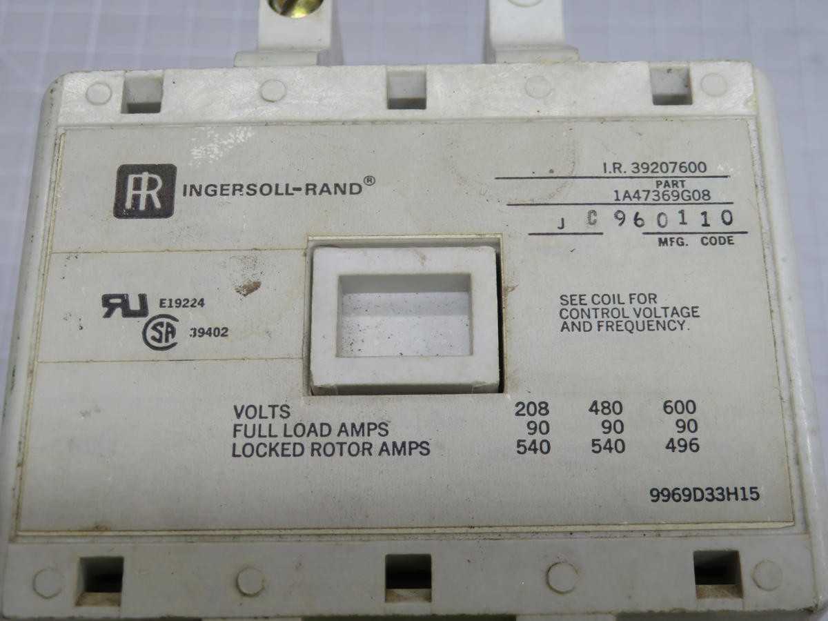 Ingersoll Rand 39207600 1A47369G08 Contactor, 3 Pole, 208-600V Voltage, 90A Current - CONTACTORS