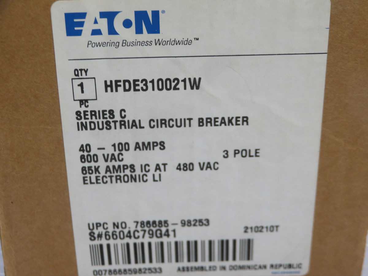 EATON HFDE310021W CIRCUIT BREAKER, 3-POLE, 100A RATED CURRENT, 600 VAC, 100 KAIC INT. CAPACITY - CIRCUIT BREAKERS
