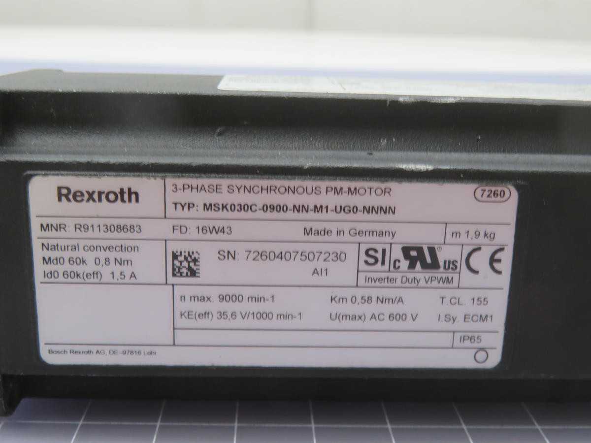 REXROTH MSK030C-0900 SERVO MOTOR, 9000 RPM, 600V, 0.3 NM TORQUE, IP65 PROTECTION - SERVO