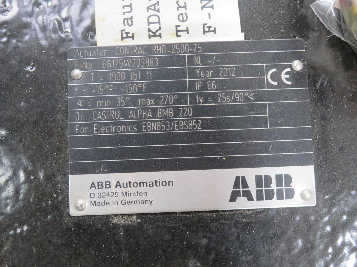 Abb Rhd 2500 25, Valve/Flow Control, 2500 Nm Torque, 90-Degree Rotation, Ip67 Rating - ACTUATOR
