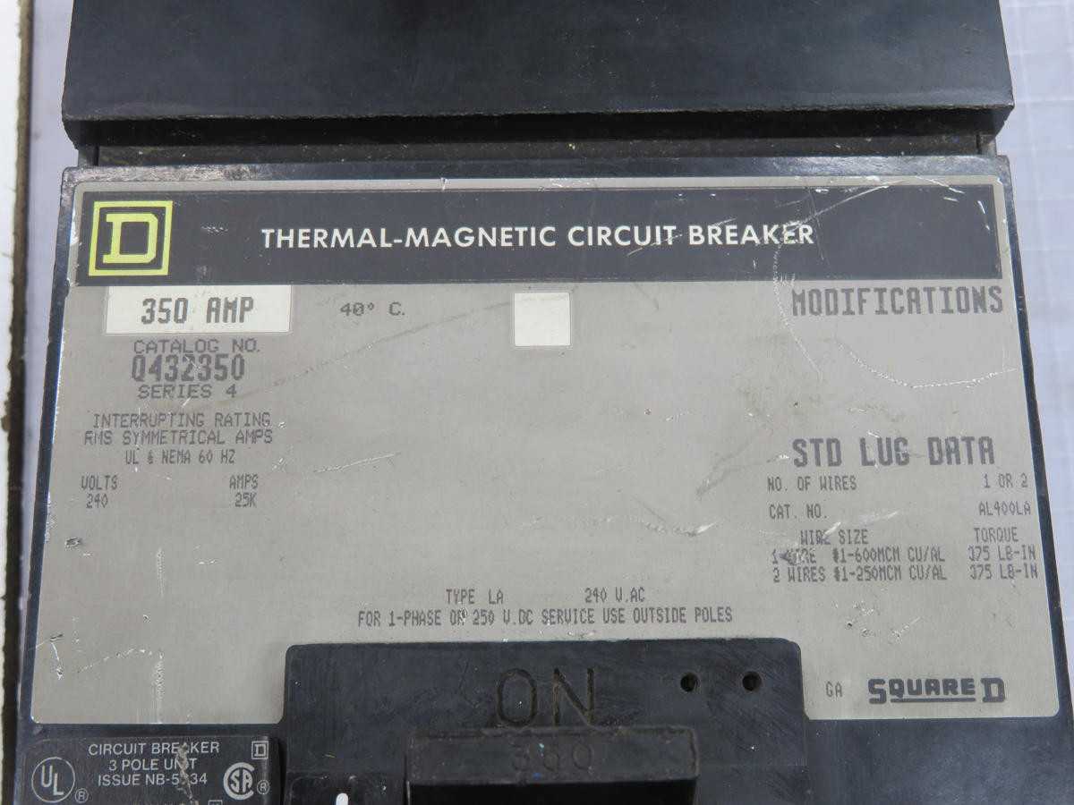 SQUARE D Q432350 CIRCUIT BREAKERS, 3-POLE, 240 VAC RATED, 350 A CONTINUOUS, 25 KA INTERRUPTING - CIRCUIT BREAKERS