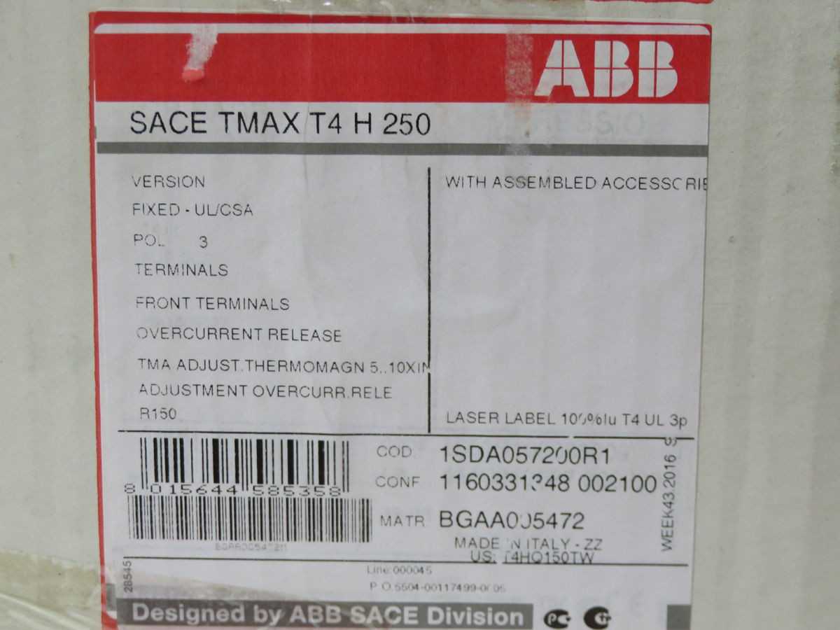 ABB 1SDA057200R1 CIRCUIT BREAKER T259012 - CIRCUIT BREAKERS