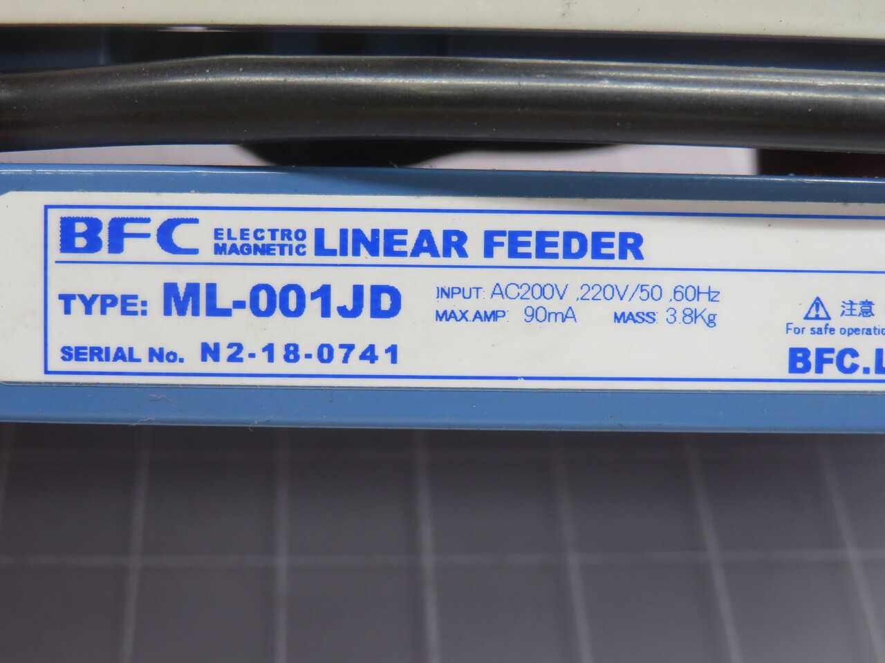 BFC ML-001JD N2-18-0741 BFC ELECTROMAGNETIC LINEAR FEEDER - AUTOMATION & CONTROLS