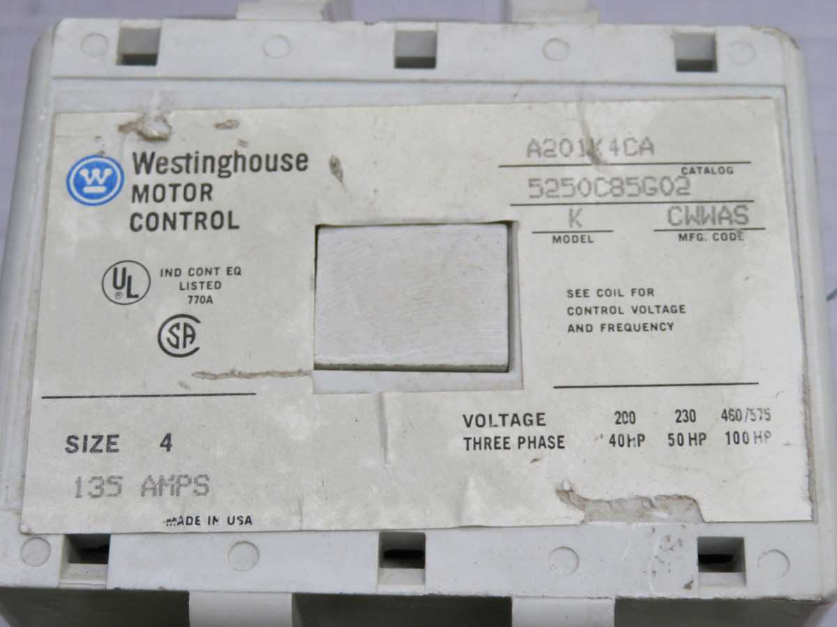 Westinghouse A201K4CA Contactors, 135A Rating, 40-100 HP Load, 110/120V 50/60Hz Coil - CONTACTORS