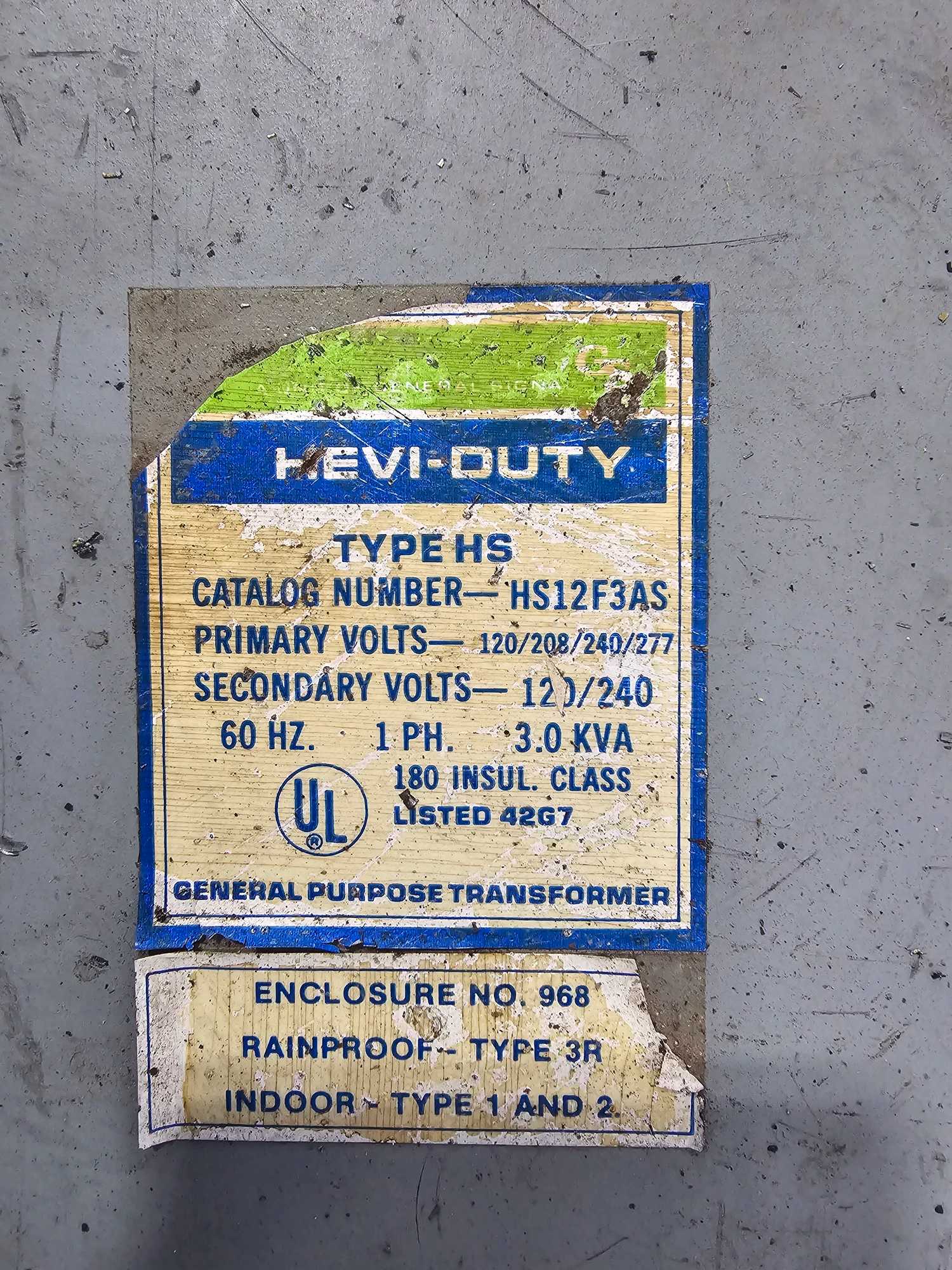 EMERSON SOLA HD HS12F3AS 3KVA SINGLE PHASE AUTOMATION TRANSFORMER - MACHINING TOOLING & PARTS