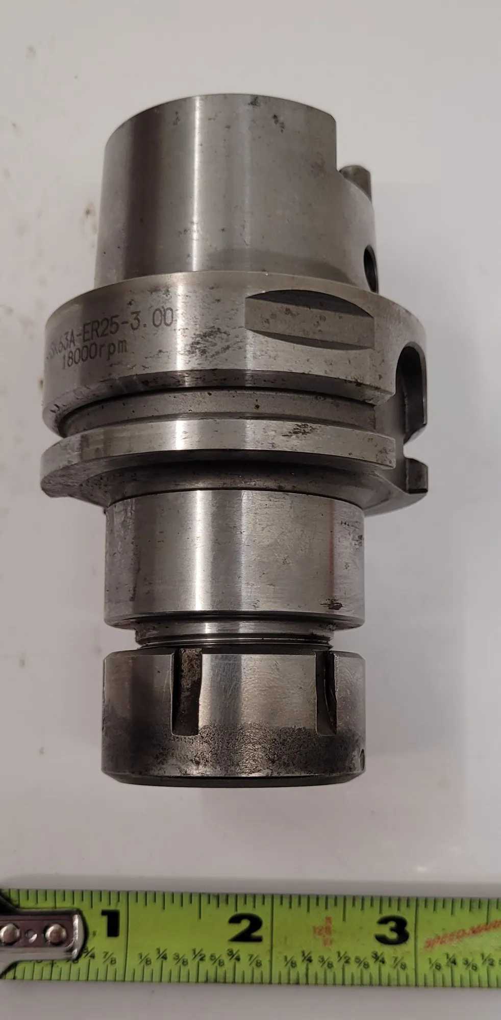 LYNDEX NIKKEN HSK COLLET CHUCK, HSK63A-ER25-3.00, TAPER HSK63, COLLET ER25, 3 IN PROJECTION - MACHINING TOOLING & PARTS