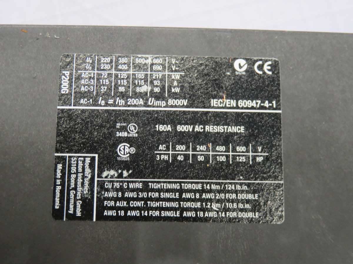 EATON DIL MP200 Contactor, 4 Poles, 200A AC-3/400V, 250A AC-1/690V, 1000V OP, 8KV IMP, Screw Term. - CONTACTORS