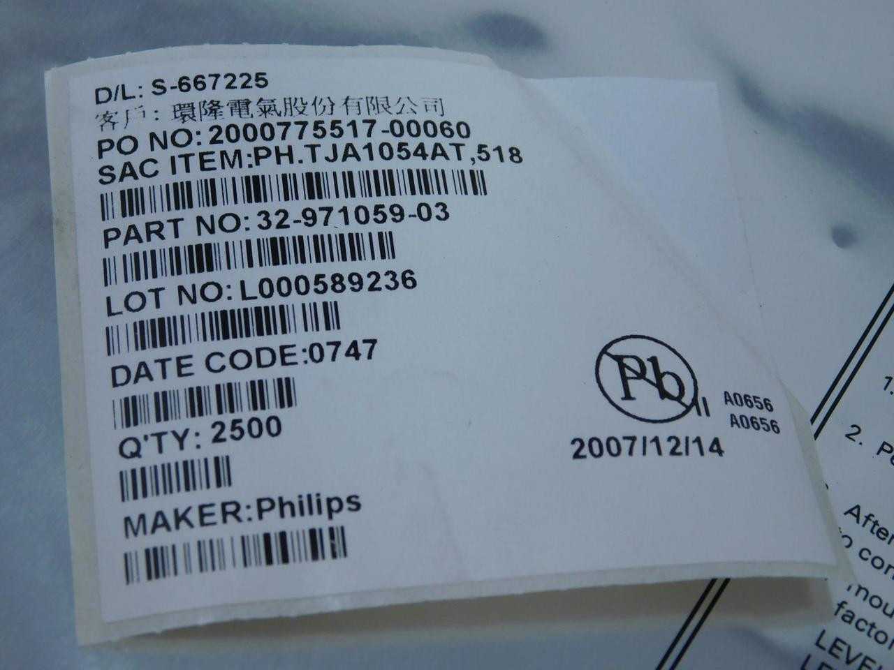 LOT OF 900 PHILIPS TJA1054AT CAN INTERFACE IC CAN 125KBD SLEEP/STANDBY 5V 14-PIN SO T/R - OPERATOR INTERFACE PANELS