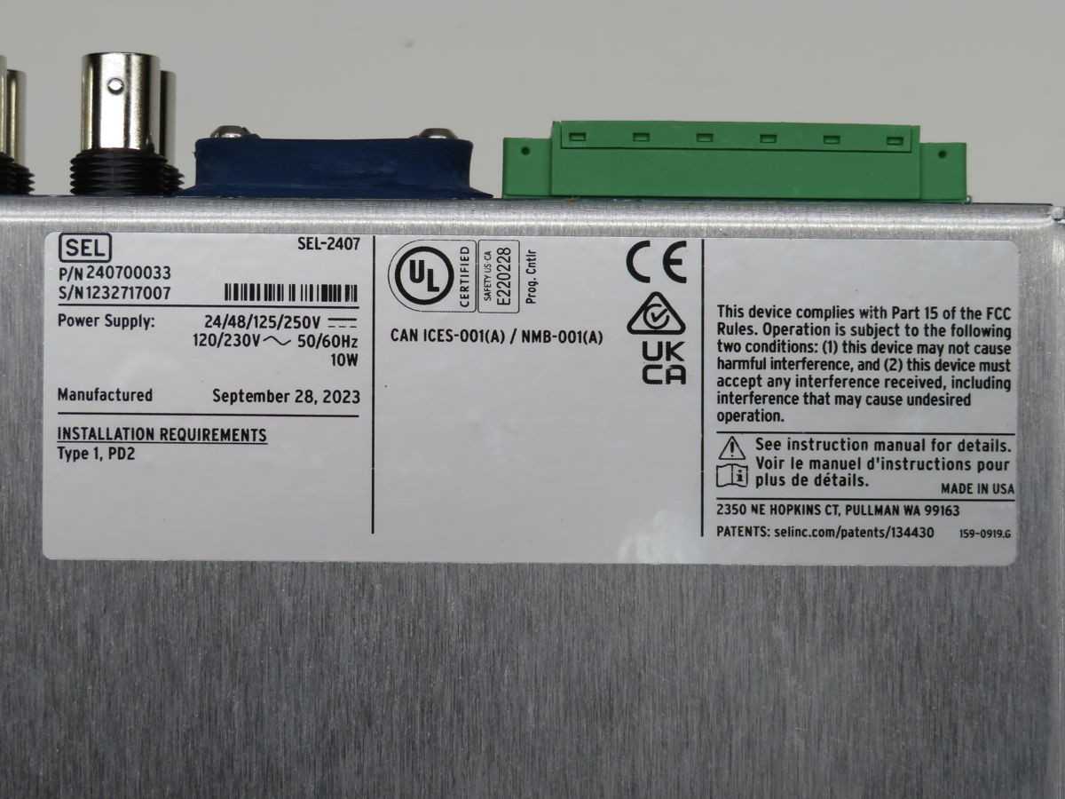 SEL, SEL-2407, OTHER MACHINE CONTROLS, 10 W POWER, ±100 NS ACCURACY, -40°C TO +85°C TEMP - TEMPERATURE CONTROL COMPONENTS