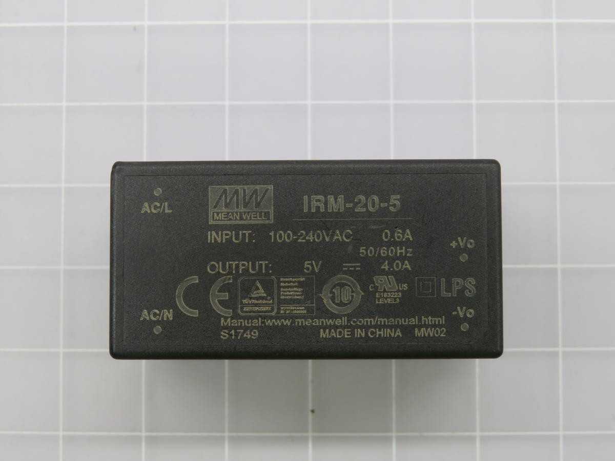 MEAN WELL IRM-20-5 AC/DC PSU, 20W POWER, 5VDC 4A OUTPUT, 52X27.2X24 MM DIMENSIONS - POWER SUPPLIES
