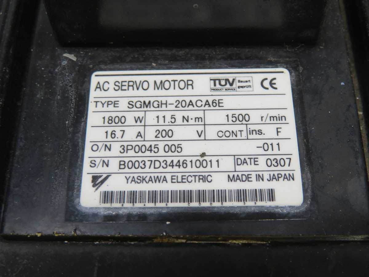 YASKAWA SGMGH-20ACA6E SERVO MOTORS, 1800W POWER, 11.5 N-M TORQUE, 1500 RPM SPEED - SERVO