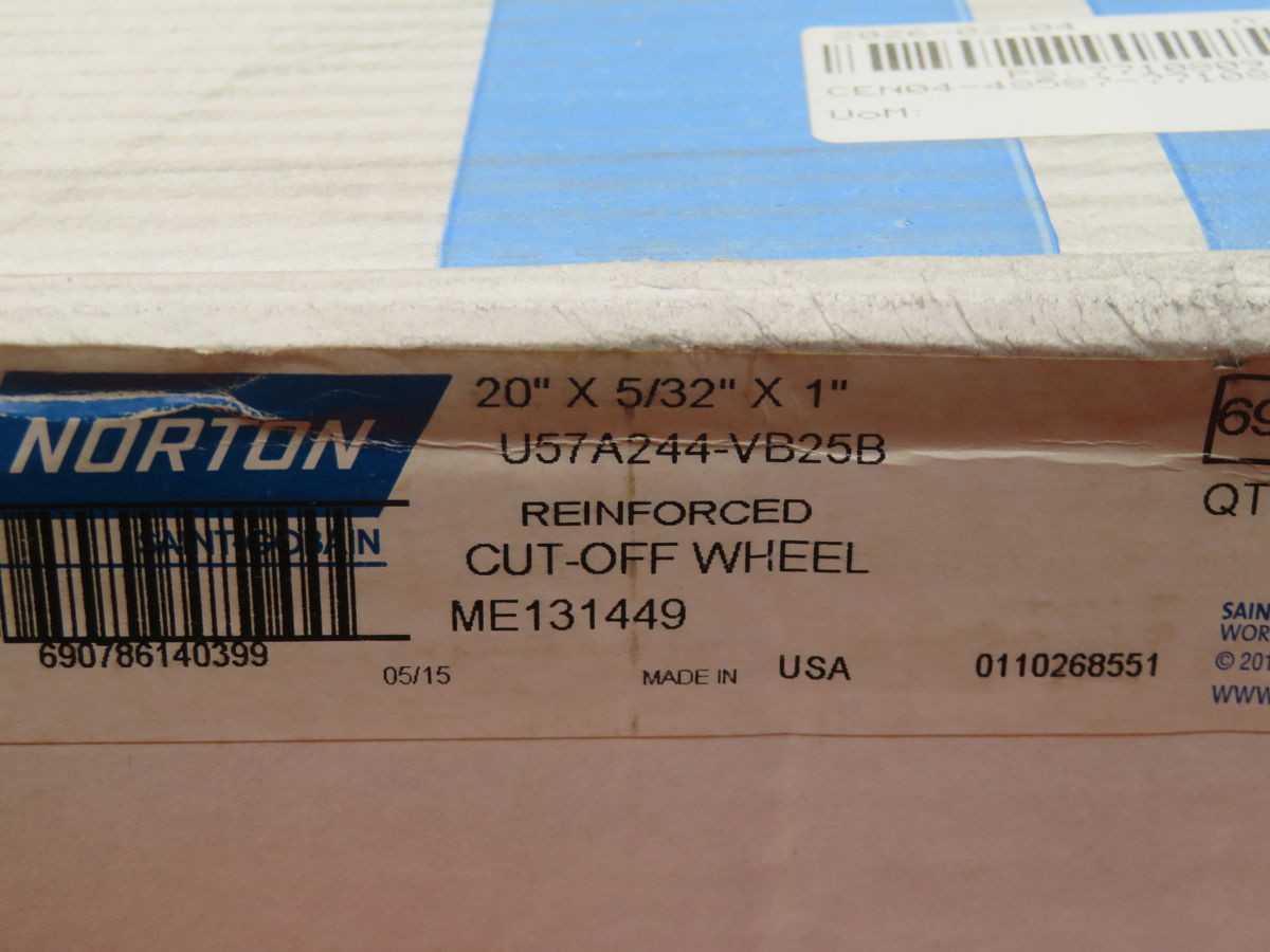 Lot Of 10 Norton U57A244-VB25B Reinforced Cut-Off Wheels 20x5/32x1 - INDUSTRIAL PARTS