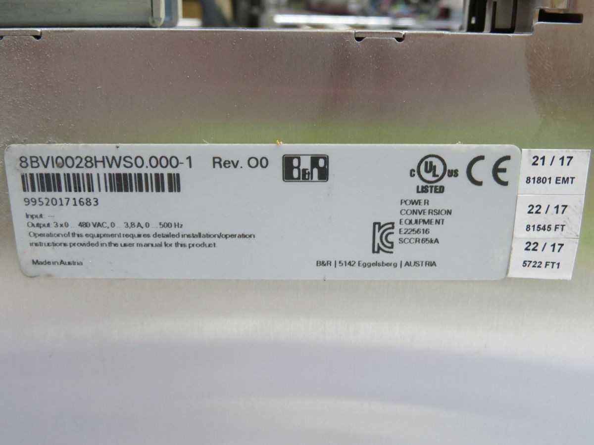 B&R 8BVI0028HWS0.000-1 ACOPOSMULTI INV, 1.5KW, 3.8A CONT, 0-500V 3PH, 0-2000HZ, 750VDC BUS - POWER INVERTERS