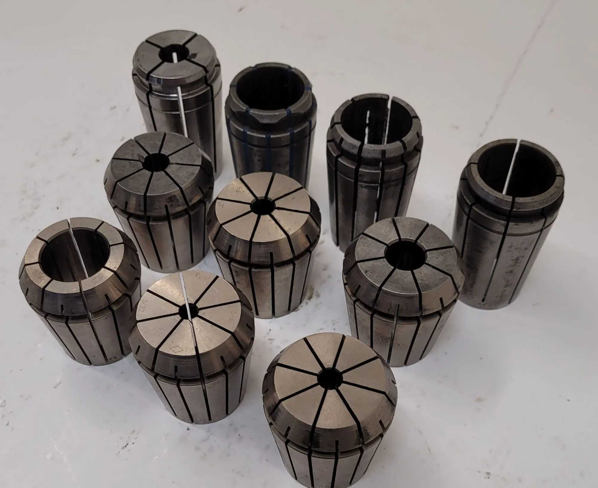 ERICKSON COLLETS - SET OF 10, VARIOUS SIZES: 7/32IN, 5/16IN, 1/4IN, 1IN, 29/64, 1/2IN, ETC. - MACHINING TOOLING & PARTS