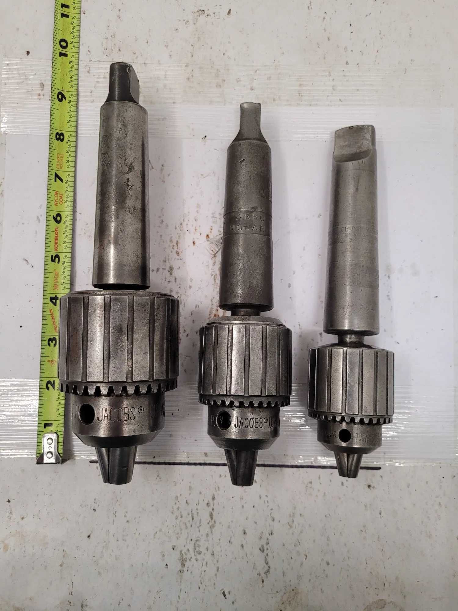 JACOBS DRILL CHUCK SET (3) - 34-06 (0-1/2"), NO.11 SUPER (0-3/8"), #36 (5-20MM) WITH MT SHANKS - MACHINING TOOLING & PARTS