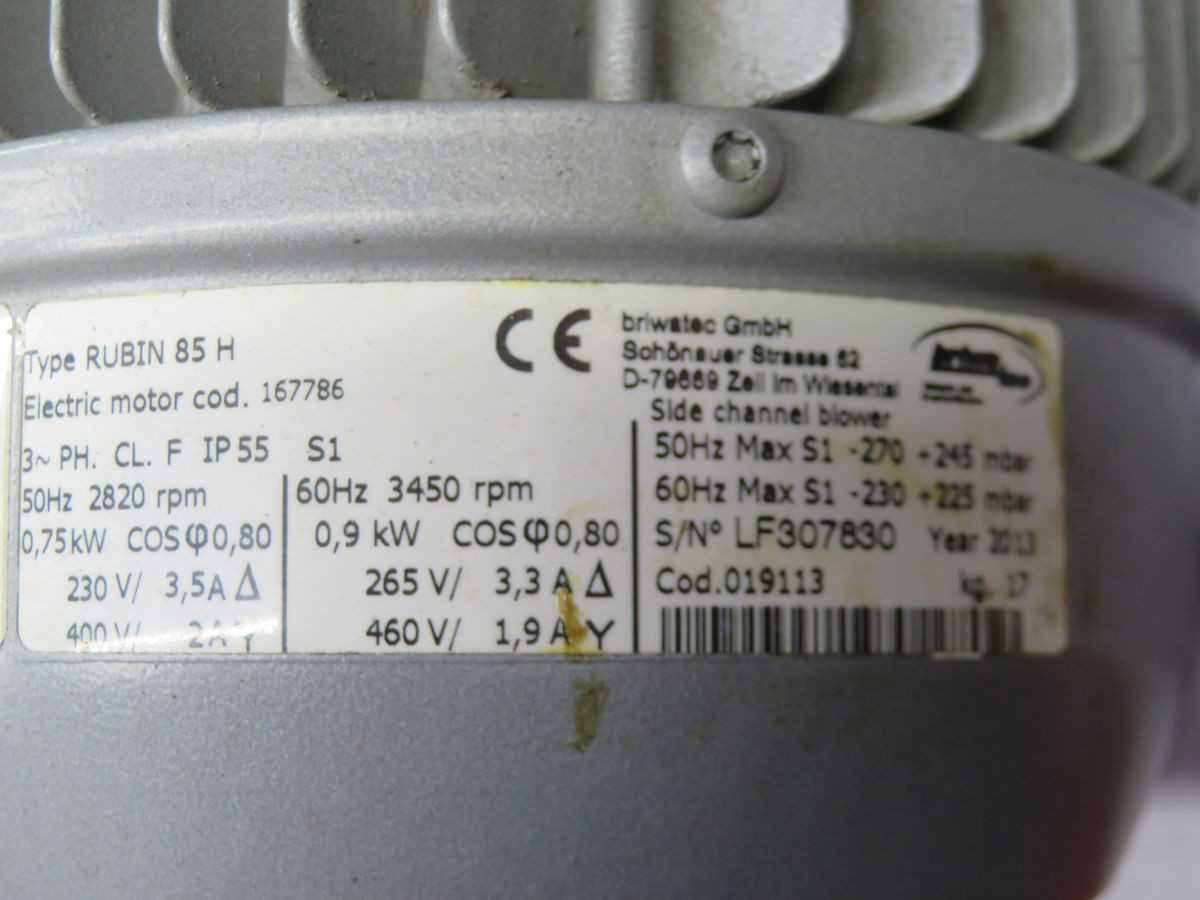 Briwatec Rubin 85 H Side Channel Blower - FANS & BLOWERS