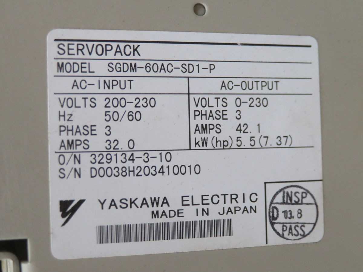 YASKAWA SGDM-60AC-SD1-P HIGH-CAPACITY AC SERVO DRIVE T269145 - SERVO