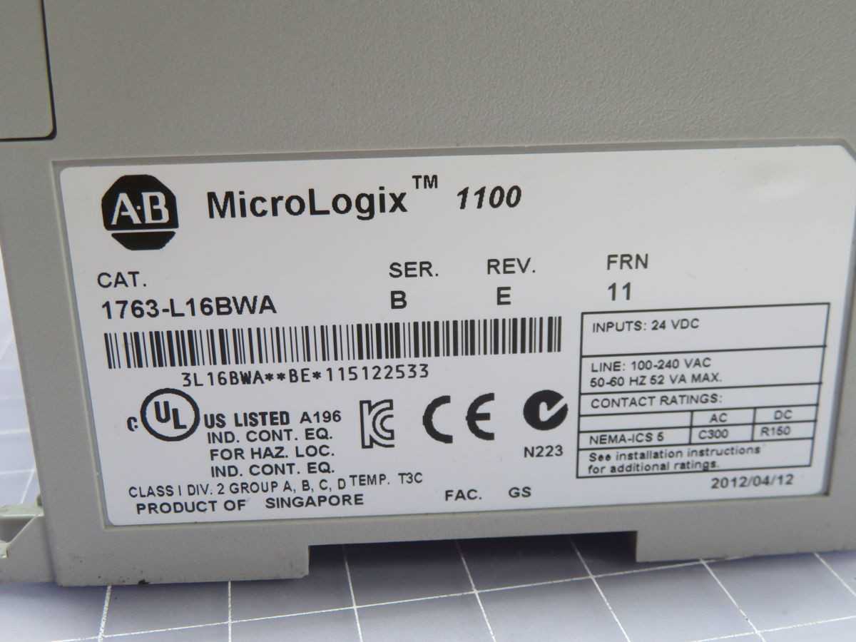 ALLEN BRADLEY 1763-L16BWA CONTROLS PLCS, 120-240V AC, 10 DI, 2 AI, 6 RELAY OUT, 8KB MEM, ETHERNET - AUTOMATION & CONTROLS