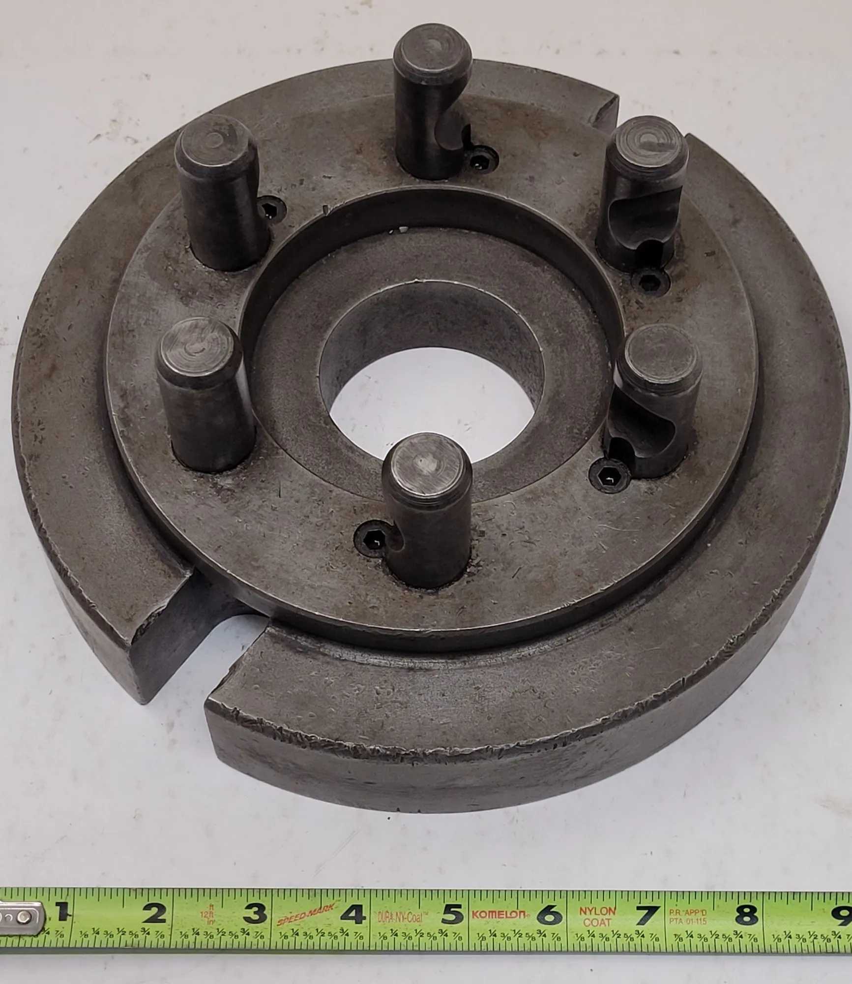 D1-6 LATHE CHUCK BACK PLATE, 9IN OVERALL DIAMETER, 6 X .875IN PINS - MACHINING TOOLING & PARTS