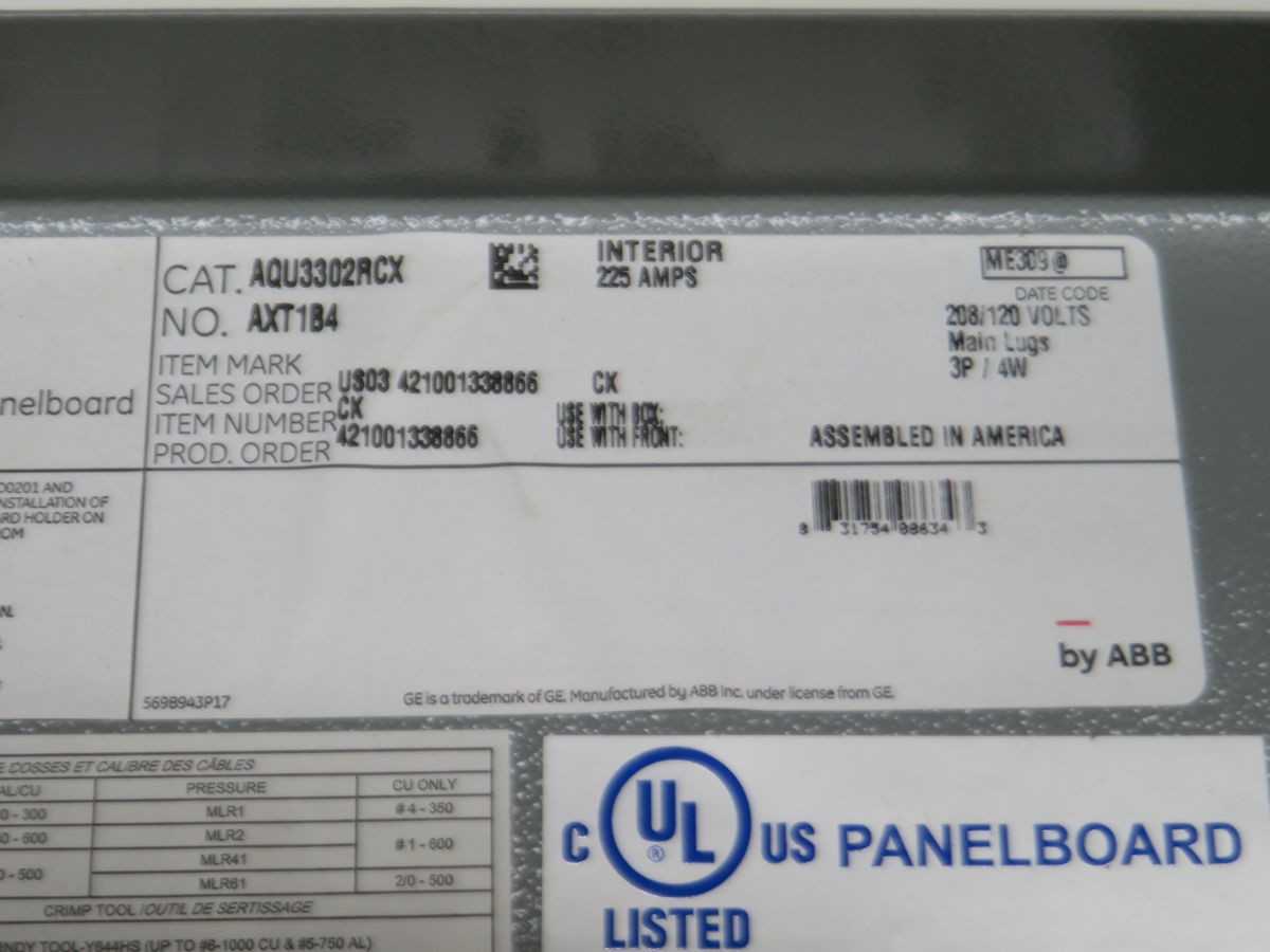 ABB AQU3302RCX MAIN CIRCUIT BREAKER PANEL BOARD T263546 - CIRCUIT BREAKERS