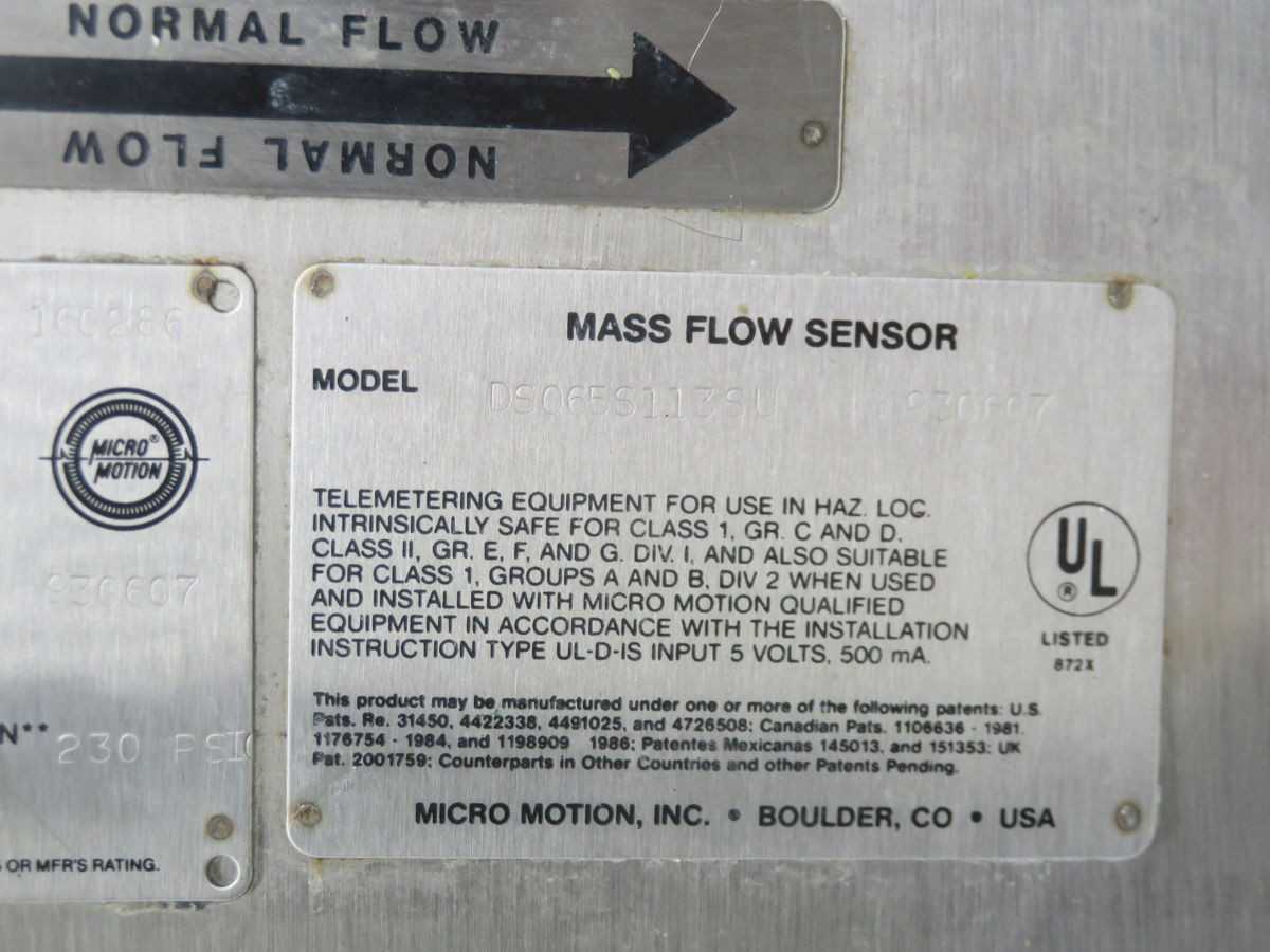 MICRO MOTION DS065S113SU MASS FLOW SENSOR ASSY T266771 - FLOW METER
