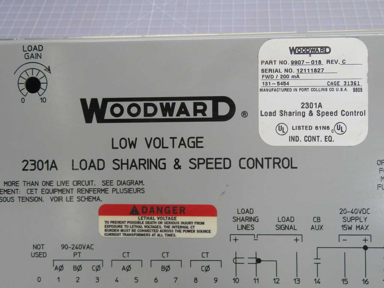 WOODWARD 9907-018 OTHER DRIVES, SPEED/LOAD CONTROL, 4-20MA/1-5VDC INPUT - MOTOR DRIVES