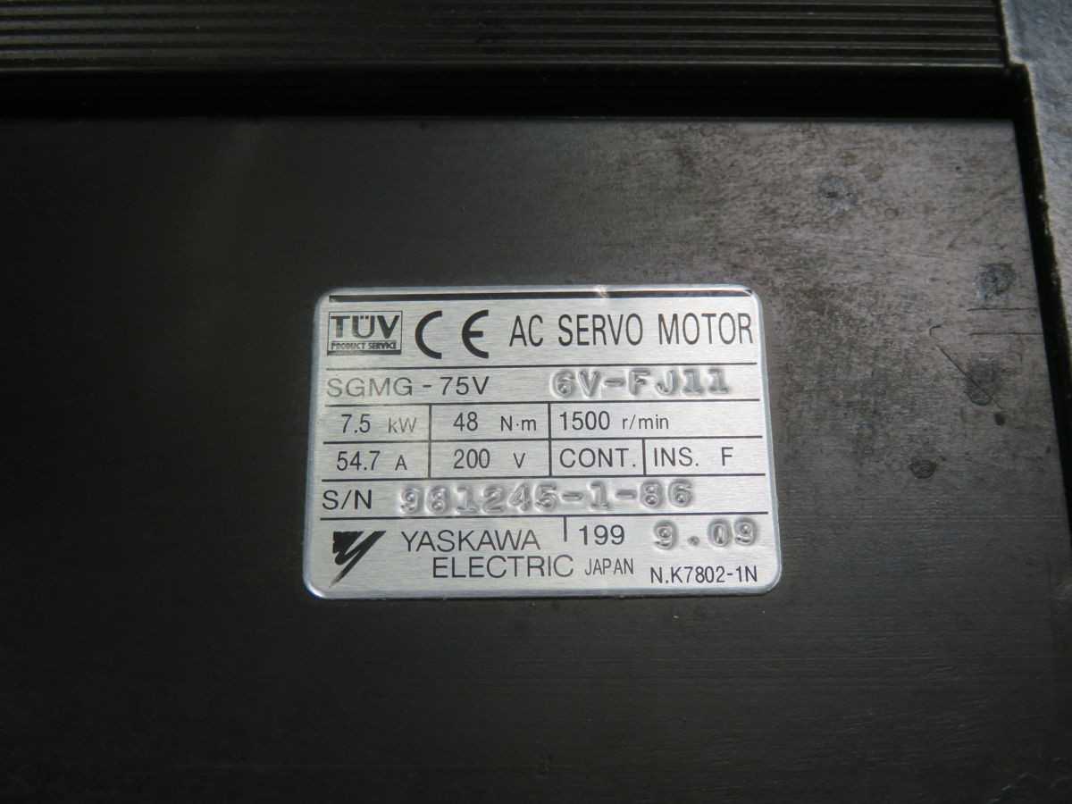 YASKAWA SGMG-75V 6V-FJ11 SERVO MOTORS, 7.5 KW POWER, 47.7 N·M TORQUE, 1500 RPM SPEED - SERVO