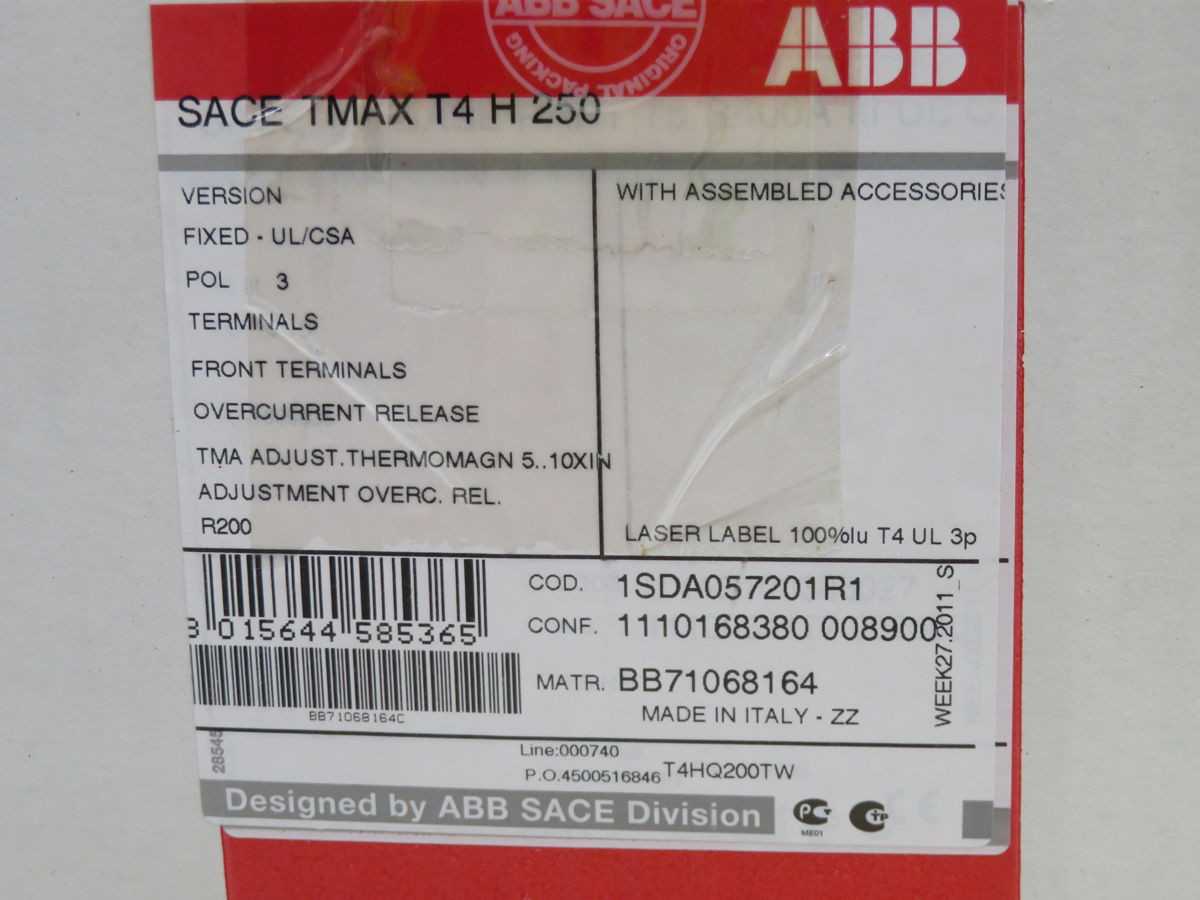 ABB 1SDA057201R1 2635840 MOLDED CASE CIRCUIT BREAKER T258821 - CIRCUIT BREAKERS