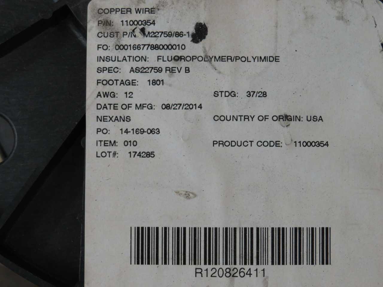 11000354 M22759/86-1 AEROSPACE WIRE, 12 AWG, ETFE INSULATION, 2.26 MM OD, -65C/200C TEMP, 600V - ELECTRICAL WIRE