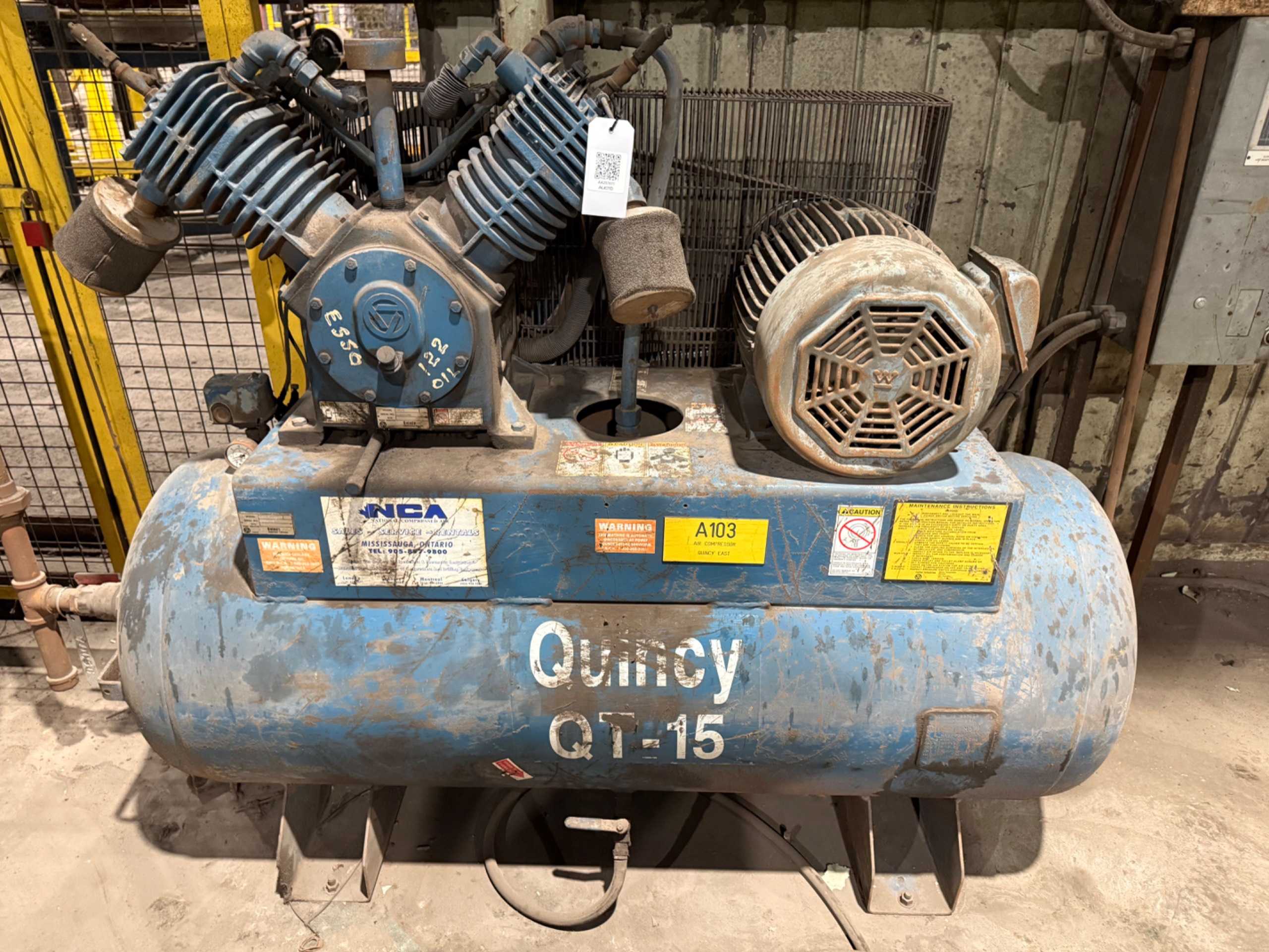 Quincy QT15 Air Compressor, 120 GAL Tank, 175 PSI, 3 PH, 52.5 CFM - STATIONARY AIR COMPRESSOR