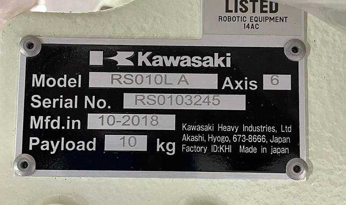 2018 KAWASAKI RS010L ARTICULATED ROBOT, 10KG PAYLOAD, 1925MM REACH, EO1 CONTROLLER - ARTICULATED ROBOTS