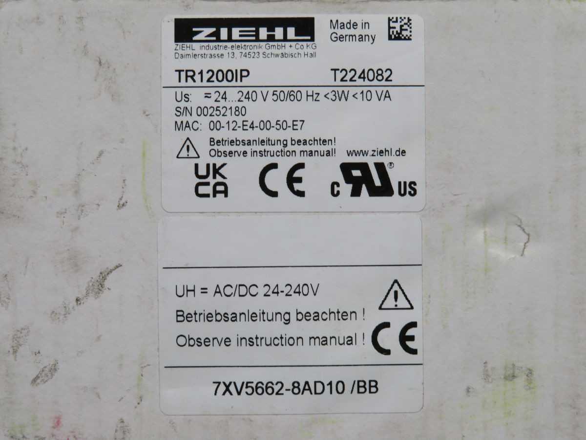 ZIEHL TR1200IP RELAYS, 6X PT100 INPUTS, -50 TO +250°C TEMP RANGE, 3 RELAY OUTPUTS, RS485 MODBUS - TEMPERATURE CONTROL COMPONENTS