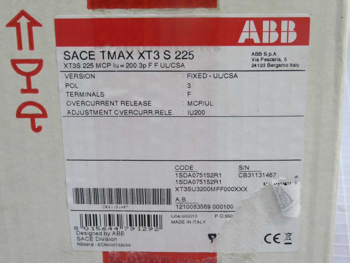 ABB XT3SU3200MFF000XXX SACE TMAX XT3 S 225 Molded Case Circuit Breaker - CIRCUIT BREAKERS