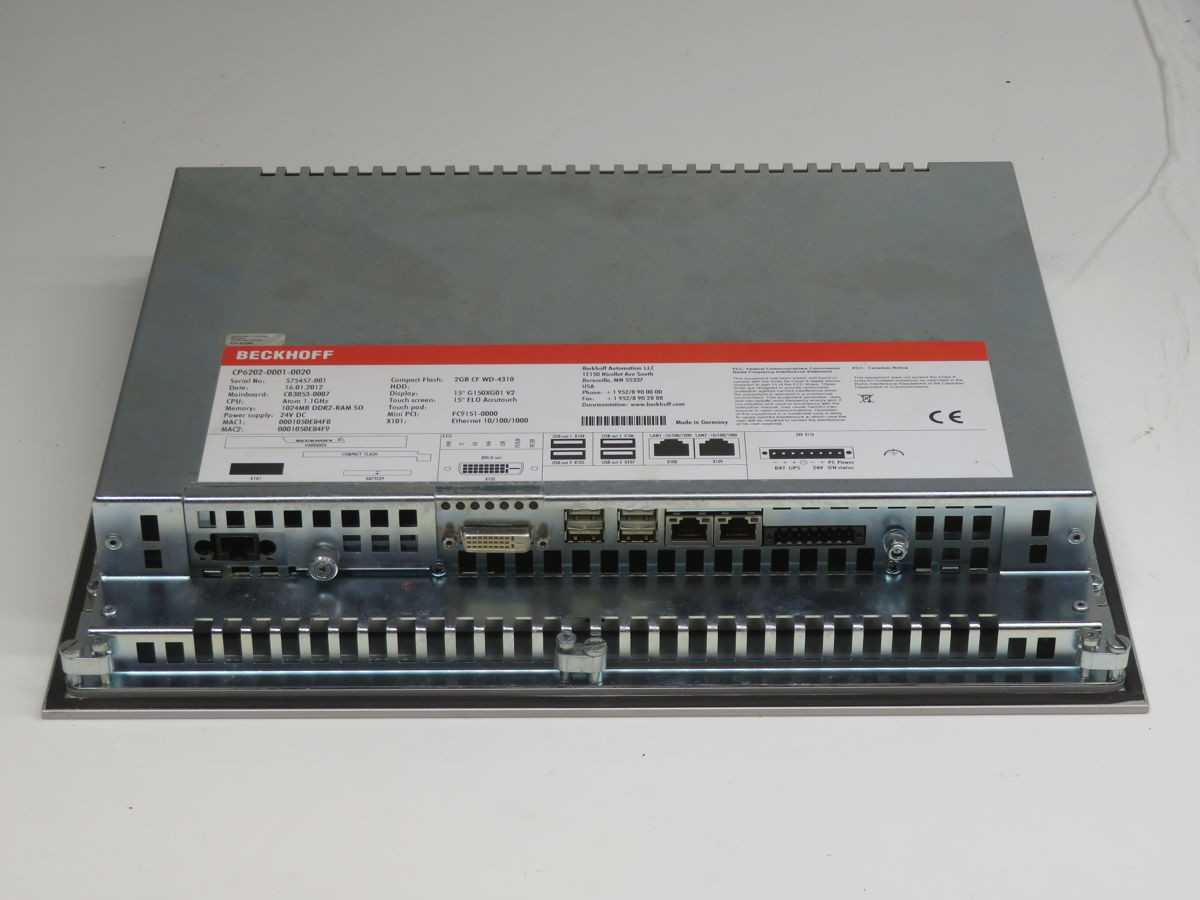 BECKHOFF CP6202-0001-0020 CONTROL PANELS INTERFACES, 15 INCH SCREEN, 1.6 GHZ CPU - HMIS & DISPLAYS