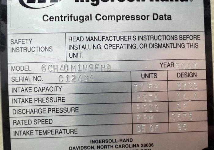 2007 INGERSOLL RAND CENTAC 6CH40M1HSEHD CENTRIFUGAL AIR COMPRESSOR, 3733 ICFM, 450 HP, 480V - STATIONARY AIR COMPRESSOR
