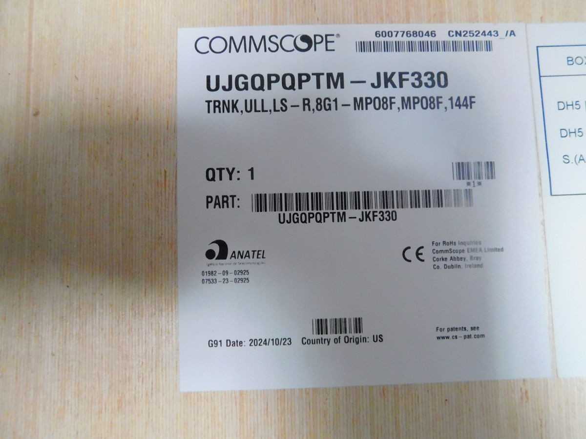 COMMSCOPE UJGQPQPTM-JFK330 FIBER TRUNK CABLE ASSEMBLY 144-FIBER SINGLE MODE 330FT M7553 - FIBER OPTIC CABLE